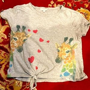 Giraffes with hearts. Brand: Love peace & lip gloss. Size large (14)